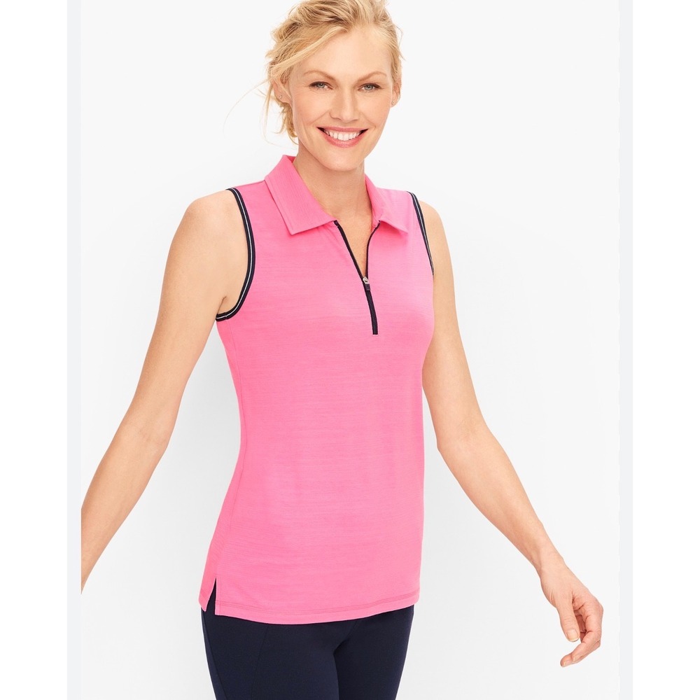 T‎ by Talbots Womens 3X Pink Sleeveless Quarter Zip Polo Shirt Slub Knit Top